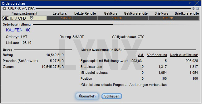 Siemens CFDs Ordervorschau mit Marginwerten - Wie funktioniert Margin-Trading? Wie funktioniert Margin-Trading?: Siemens CFDs Ordervorschau mit Marginwerten | LYNX Margin Trading