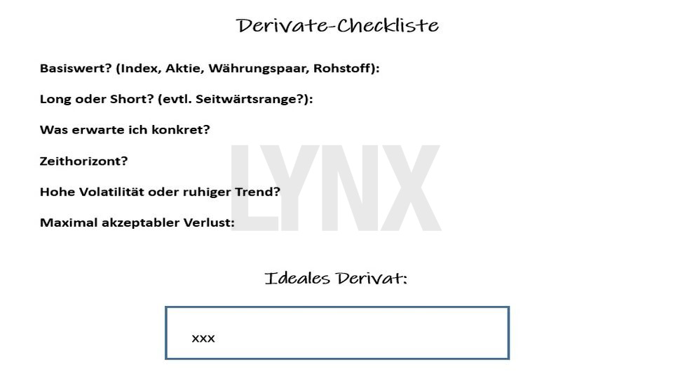 Derivate richtig auswählen: Checkliste zur auswahl von Derivaten | LYNX Online Broker