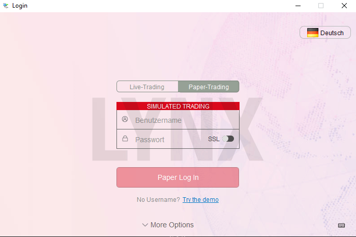 Was ist Paper Trading und was sind die Vor- und Nachteile?: Login Fenster LYNX Handelsplattform TWS | Online Broker LYNX