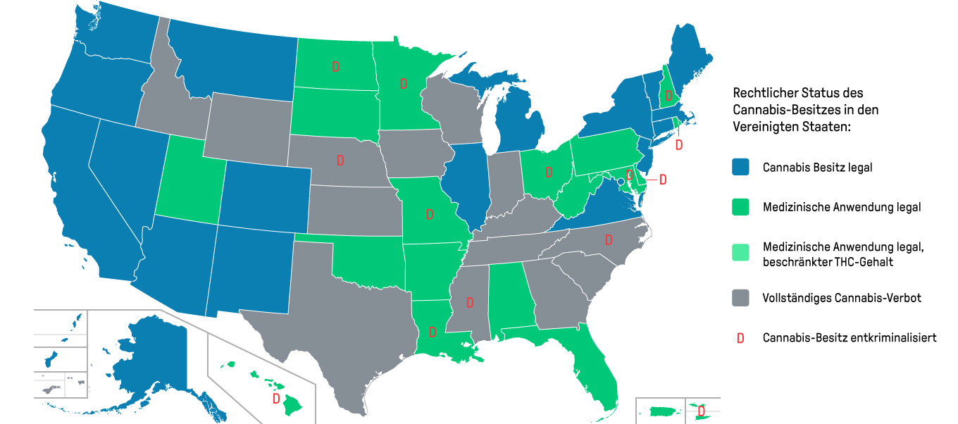 Karte zum rechtlichen Status von Cannabis in den USA | Online Broker LYNX