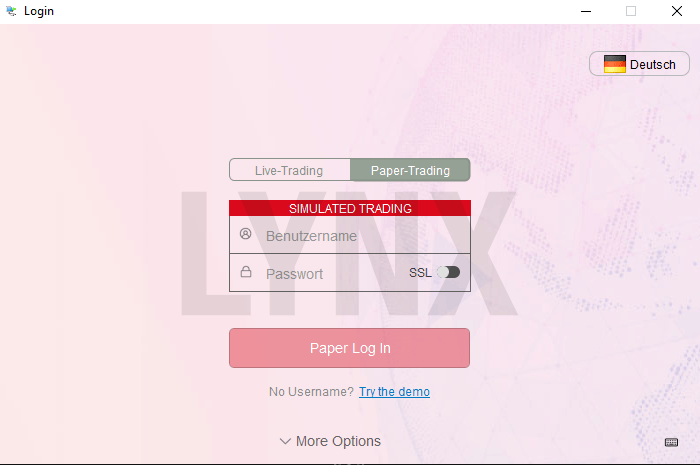 Login Fenster LYNX Handelsplattform TWS - Was ist Paper Trading und was sind die Vor- und Nachteile? Was ist Paper Trading und was sind die Vor- und Nachteile?: Login Fenster LYNX Handelsplattform TWS | Online Broker LYNX