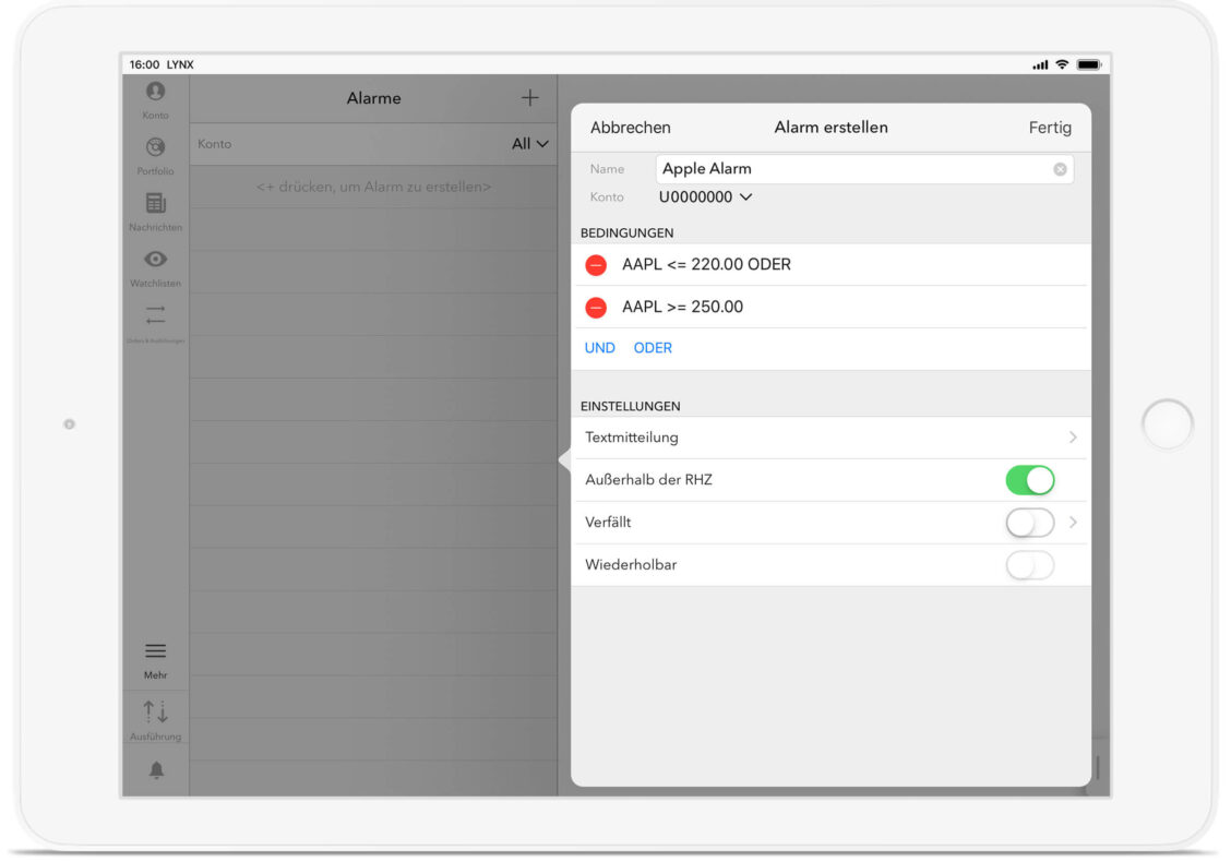 Empfangen Sie Preisalarme und Co. über das iPad iPad Trading App: Alarme empfangen